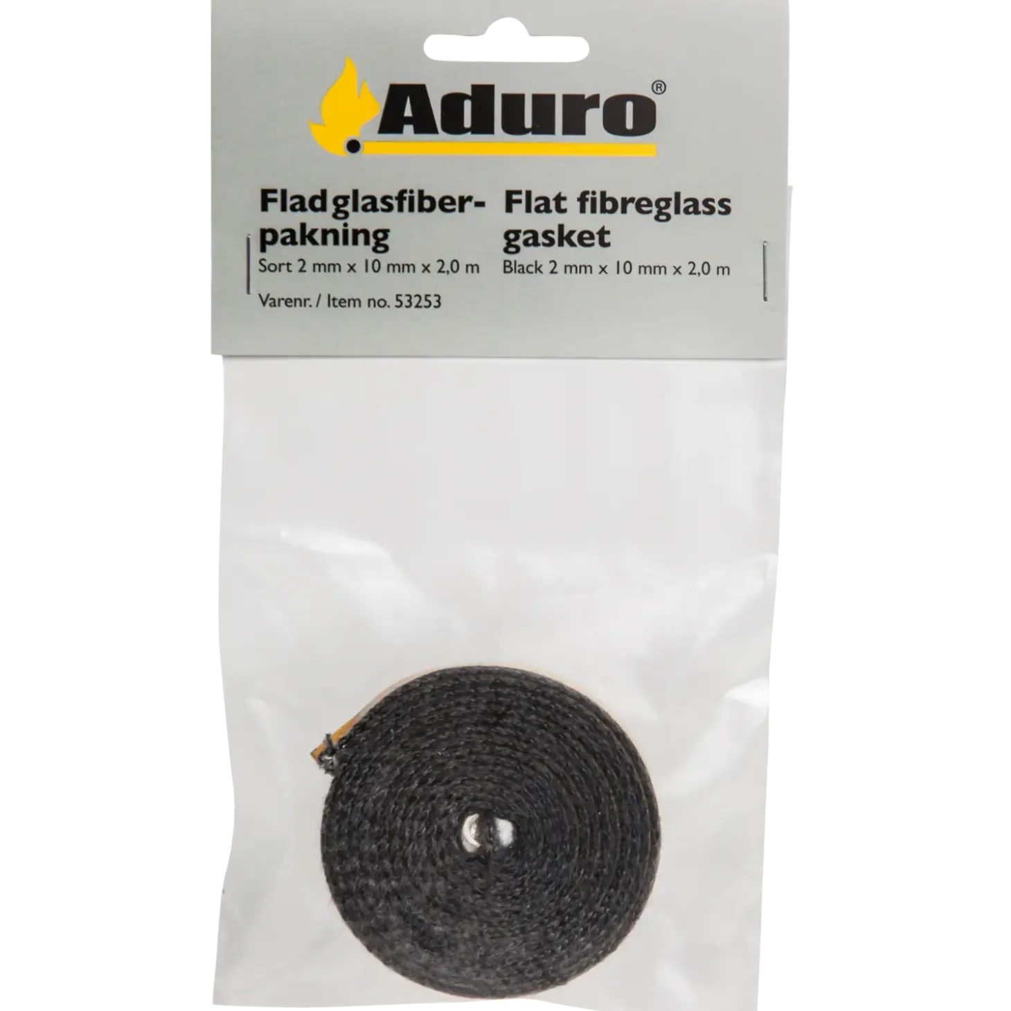 Aduro sort flad glasfiberpakning 2mm x 10 mm x 2,0 m