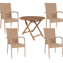 Bali/Nordsø havemøbelsæt med bord og 4 stole teak/natur