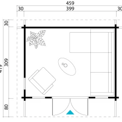 Barbados medium hytte med dobbeltdør og høje vinduer 11,36 m²