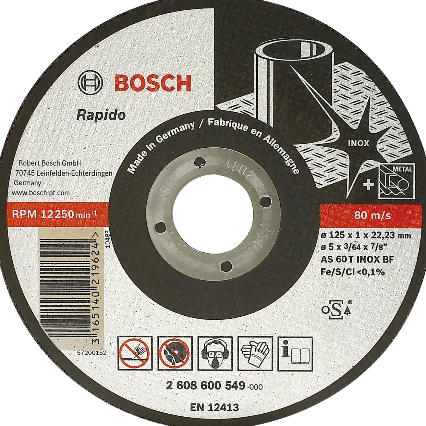 Bosch AS 60 T INOX BF lige skæreskive inox-Rapido Ø115 mm