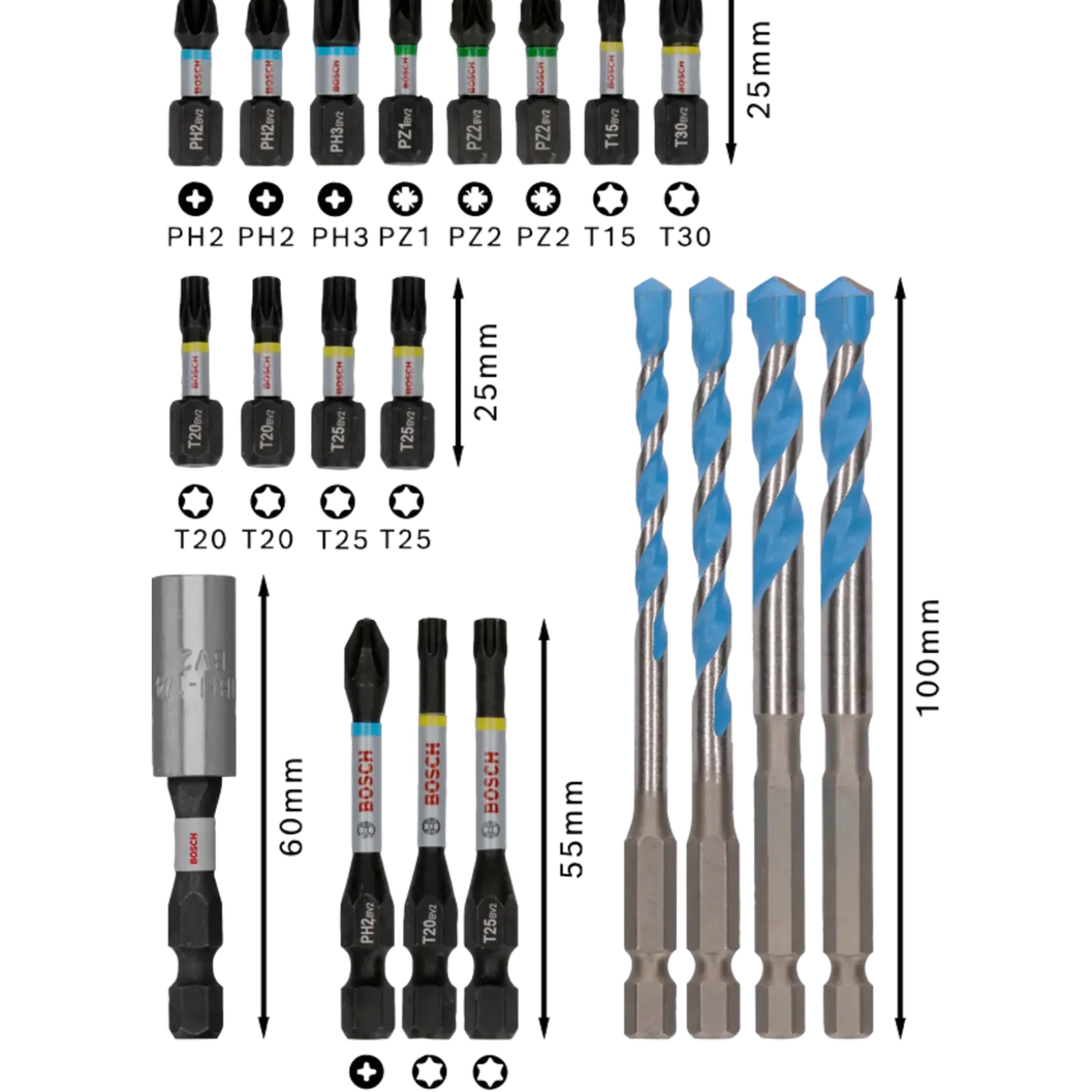 Bosch PRO Impact blandet skrue- og Multi Construction-boresæt, 20 stk.