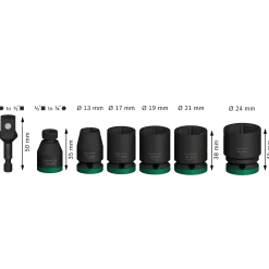 Bosch PRO Impact Socket Set med adapter, 1/2", standard, 7 stk.