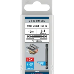 Bosch PRO Metal HSS-G spiralbor med dobbelt ende, 5,1 x 17 x 62 mm, 10 stk.