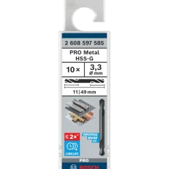 Bosch PRO Metal HSS-G spiralbor med dobbelt ende, 3,3 x 11 x 49 mm, 10 stk.