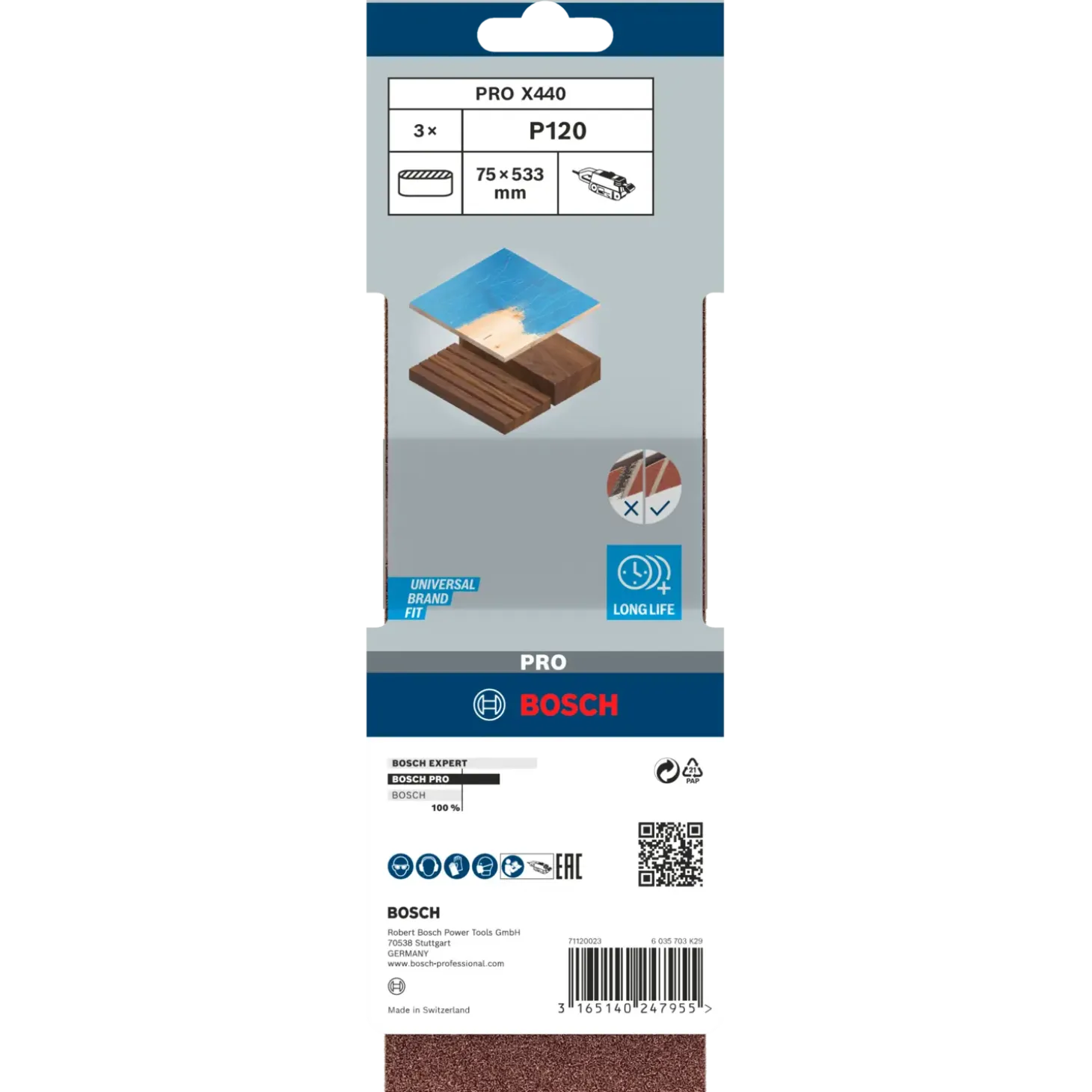 Bosch PRO X440 slibebånd, 75x533 mm, G120, 3 stk.