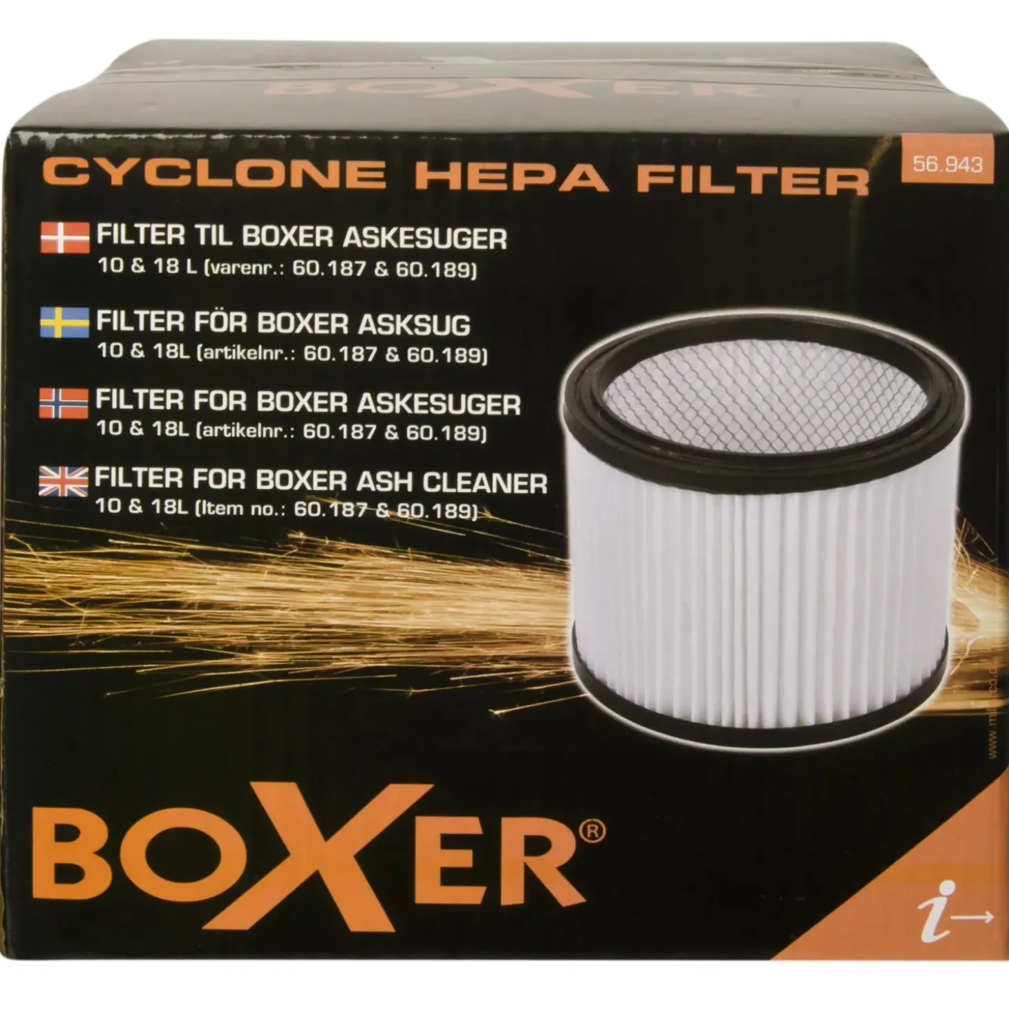 Boxer filter til Cyclone Askesuger, 10 - 18 liter
