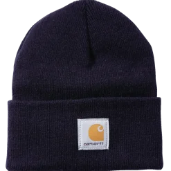 Carhartt strikhue med logo marineblå