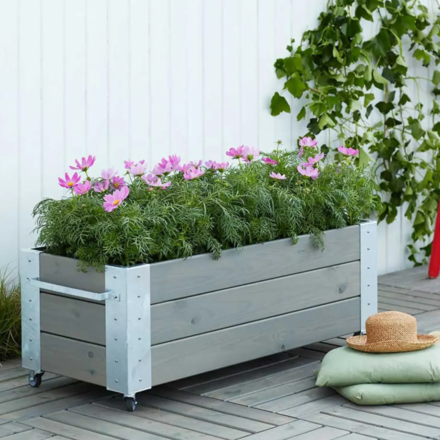 Cubic Blomsterkasse med hjul 120x50x45 cm gråbrun
