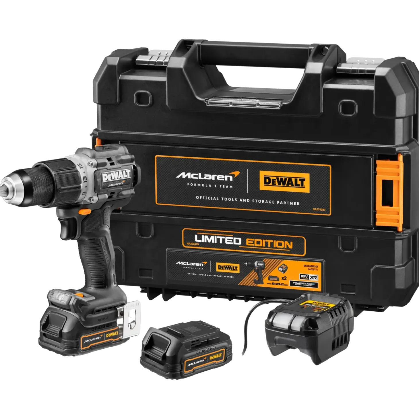 DeWALT DCD85ME2GT-QW 18V XR slagboremaskine Mclaren edition 2x1.7 Ah PS-batterier og lader