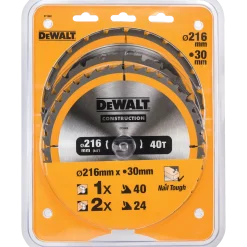DeWalt DT1962-QZ rundsavsklingesæt 216 mm - 3-pak med 2 x 24T og 1 x 40T