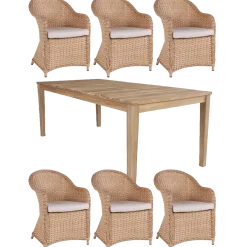 Dublin/Furreby havemøbelsæt med bord og 6 stole teak/natur