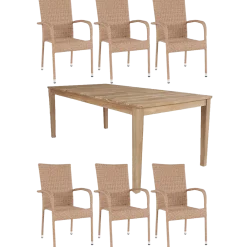 Dublin/Nordsø havemøbelsæt med bord og 6 stole teak/natur