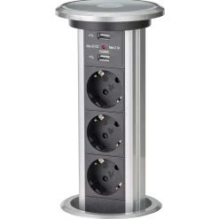 E-Line pop-up stikdåse m/USB, motor og 1,8 m ledning sort