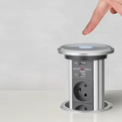 E-Line pop-up stikdåse m/USB, motor og 1,8 m ledning sort