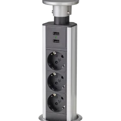 E-Line pop-up stikdåse m/USB og 1,8 m ledning sort