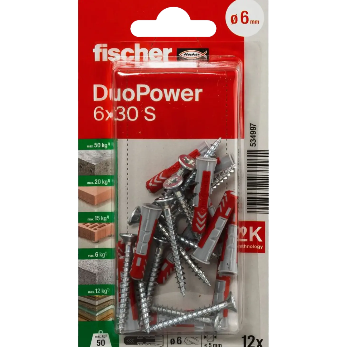 Fischer DuoPower universaldybel med skrue 6x30 mm 12 stk