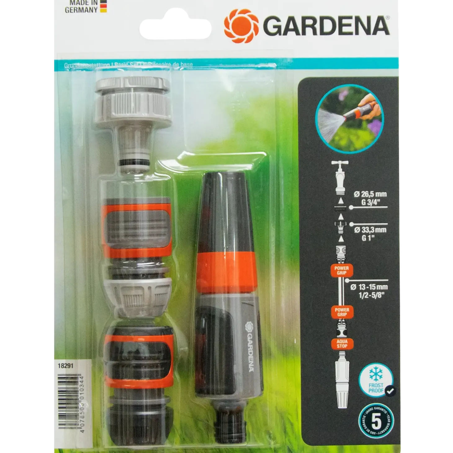Gardena basis sæt m/koblinger og rengøringsdyse