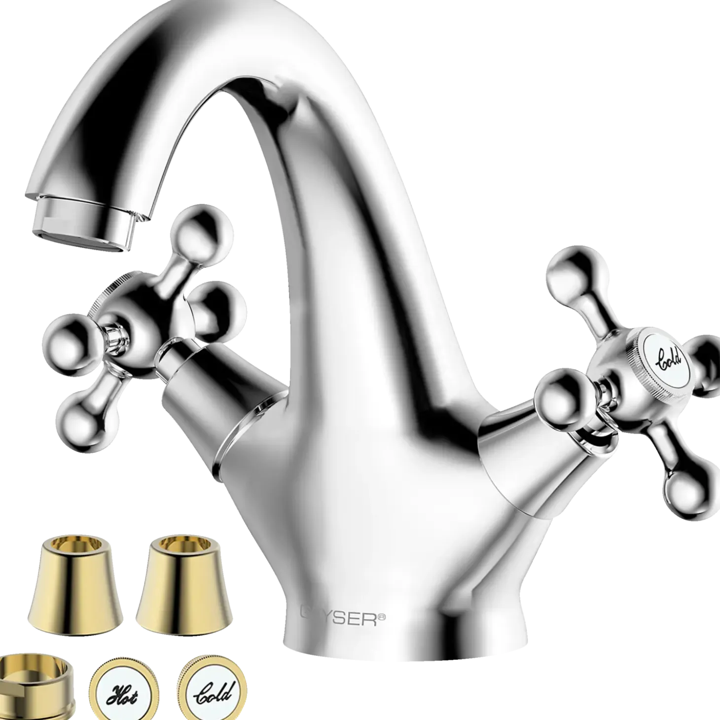 Geyser magnolia håndvask armatur krom/guld
