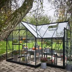 Halls Garden Room drivhus grøn med hærdet glas, inkl. sokkel 12,9 m²