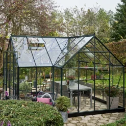 Halls Garden Room drivhus sort med hærdet glas, inkl. sokkel 12,9 m²