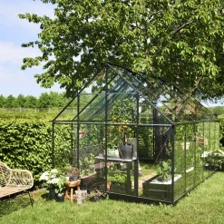 Halls Qube+ 812 drivhus sort med hærdet glas, 9,9 m²