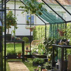 Halls Qube+ 812 drivhus sort med hærdet glas, 9,9 m²