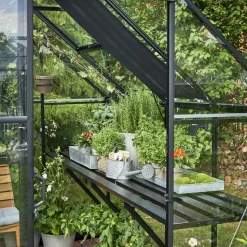 Halls Qube 68 drivhus sort med hærdet glas 5,1 m²