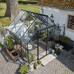 Halls Qube+ 88 drivhus sort med hærdet glas 6,6 m²