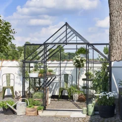 Halls Qube+ 88 drivhus sort med hærdet glas 6,6 m²