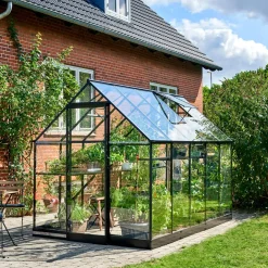 Halls Qube 610 drivhus sort med hærdet glas 6,4 m²