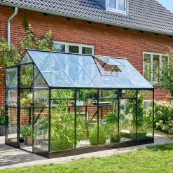 Halls Qube 610 drivhus sort med hærdet glas 6,4 m²