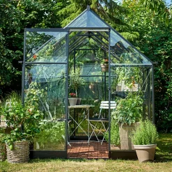 Halls Qube 610 drivhus sort med hærdet glas 6,4 m²
