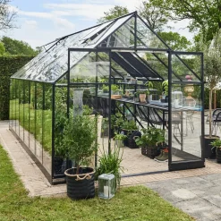 Halls Qube+ 816 drivhus sort med hærdet glas 13,0 m²