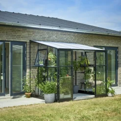 Halls Qube Lean-To 68 vægdrivhus sort med hærdet glas 4,7 m²