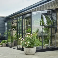 Halls Qube Lean-To 612 vægdrivhus sort med hærdet glas 7,1 m²