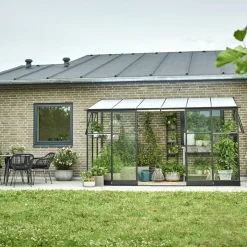 Halls Qube Lean-To 612 vægdrivhus sort med hærdet glas 7,1 m²