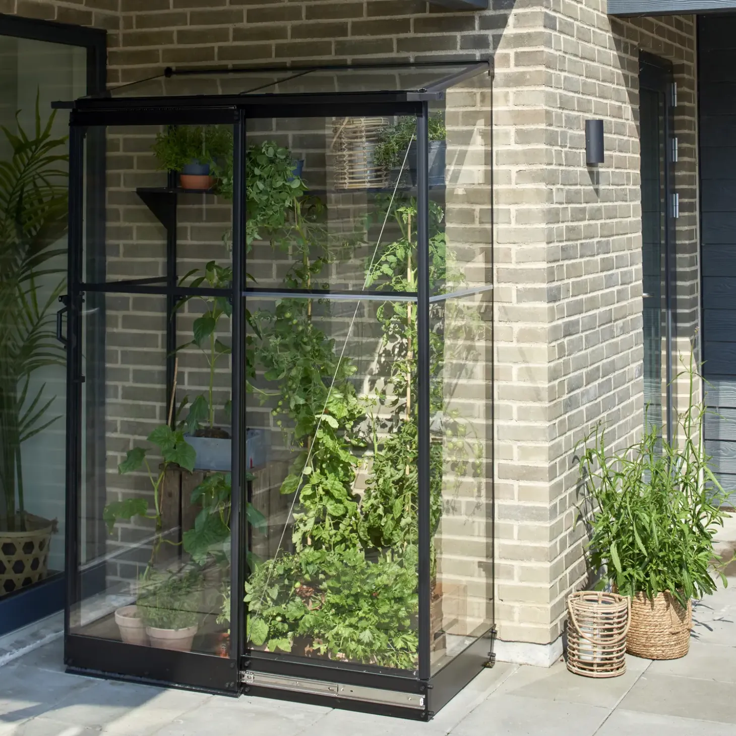 Halls Qube Lean-To 24 vægdrivhus sort med hærdet glas 0,8 m²