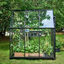 Halls Qube 66 minidrivhus sort med hærdet glas 3,9 m²