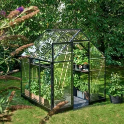 Halls Qube 66 minidrivhus sort med hærdet glas 3,9 m²