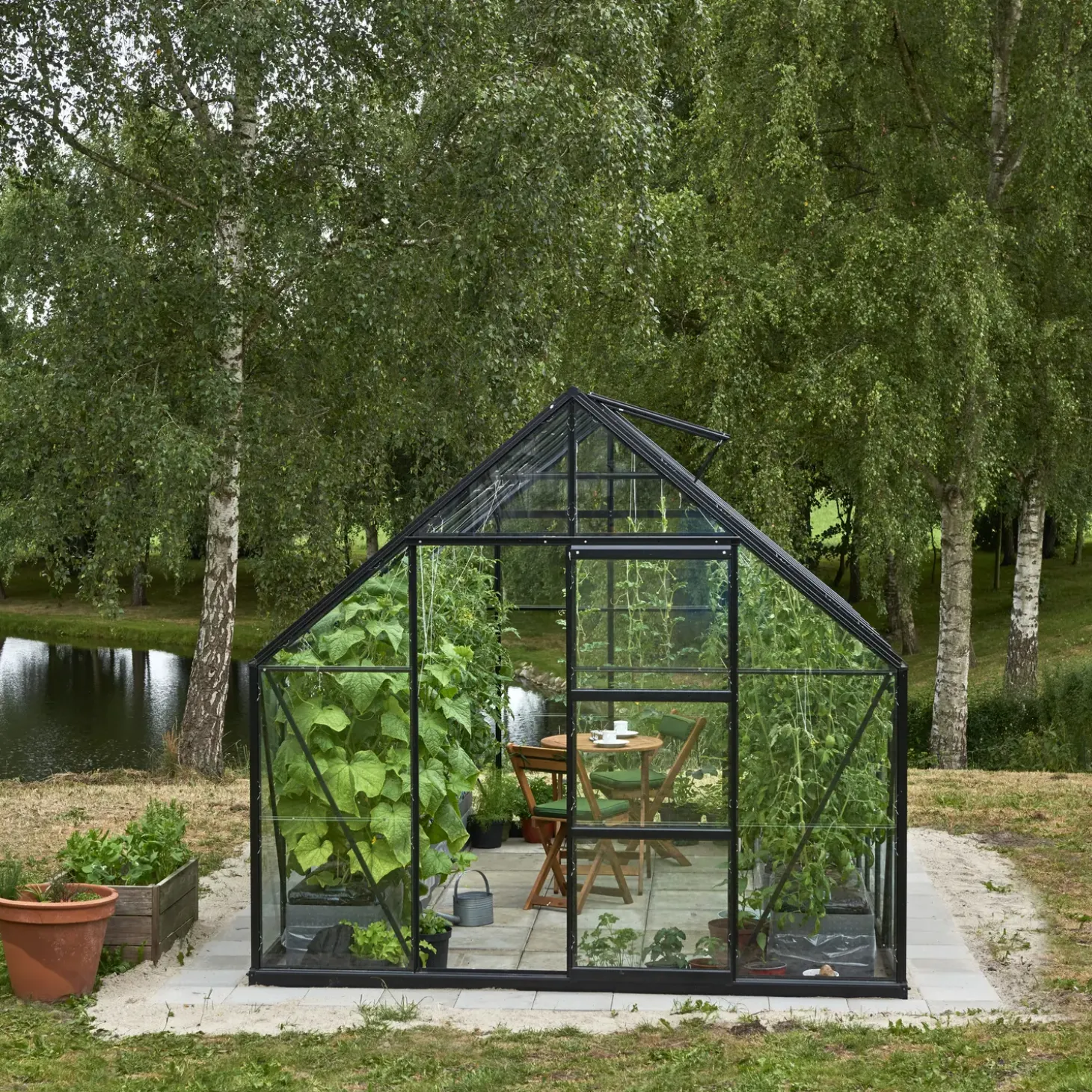 Halls Universal 128 drivhus sort, inkl. sokkel 9,9 m²