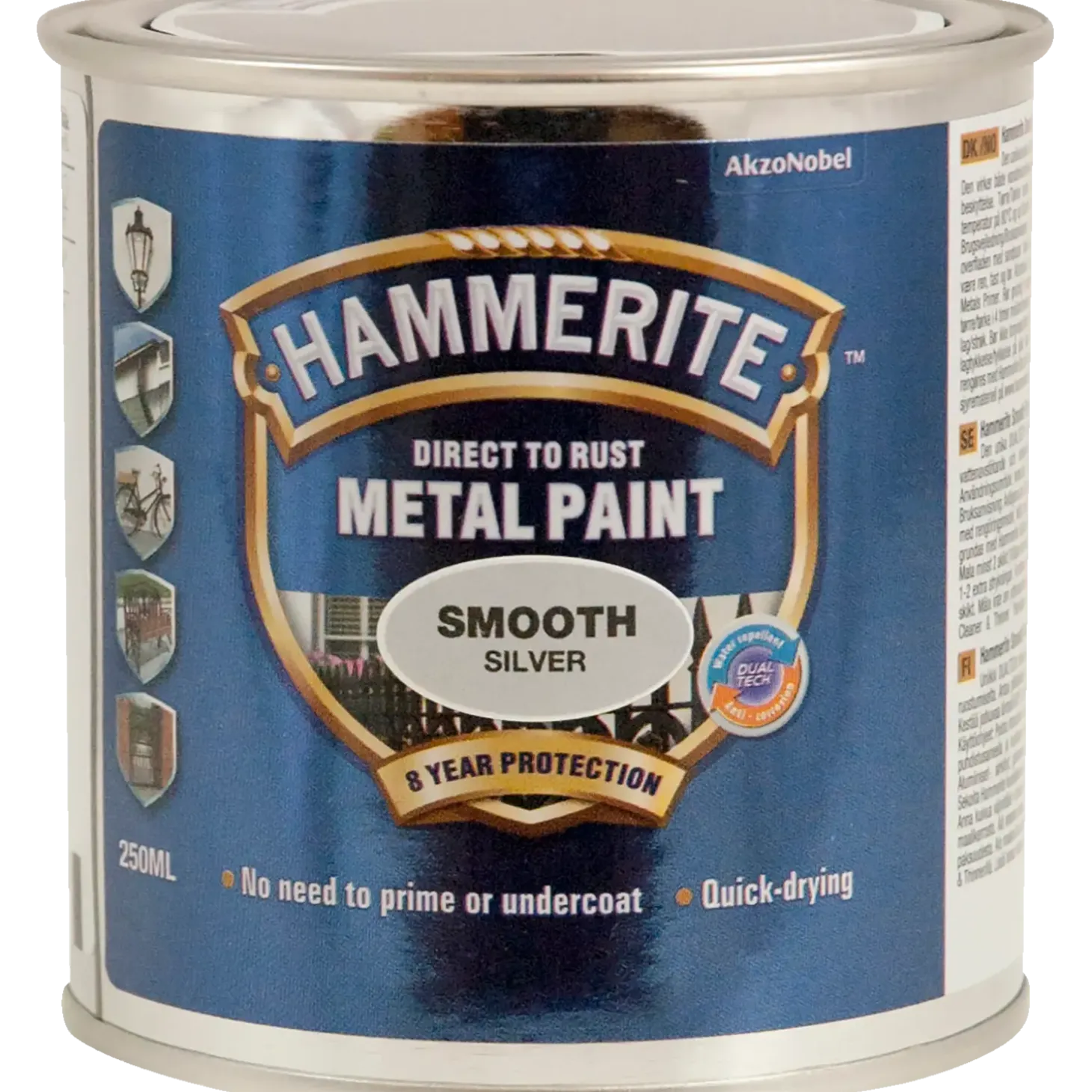 Hammerite glat-effekt metalmaling sølv 250 ml