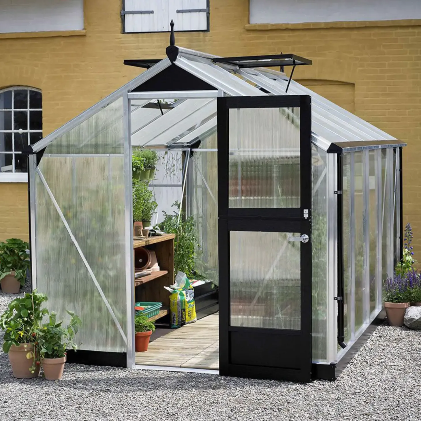 Juliana Compact drivhus alu. og sort med polycarbonat 6,6 m²