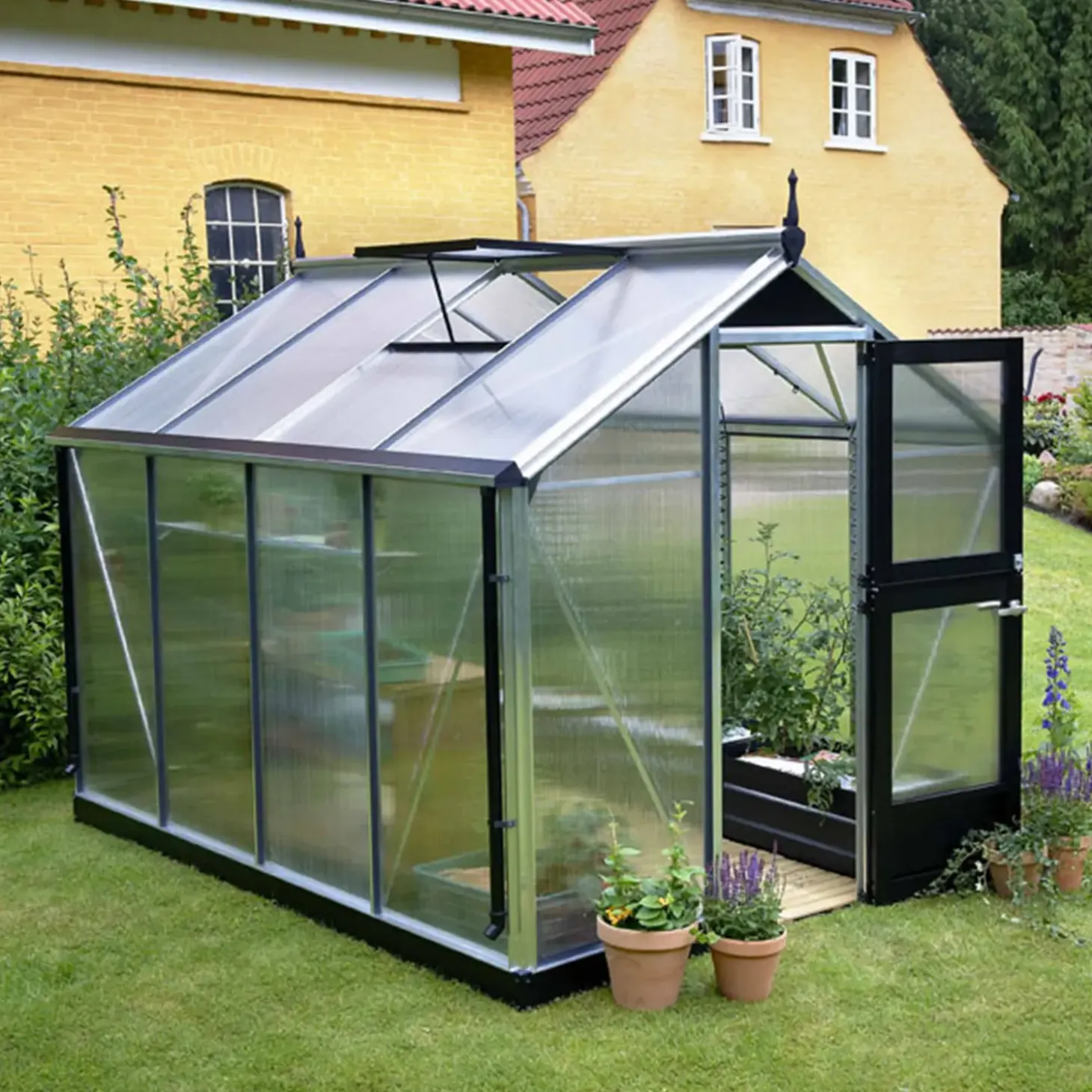 Juliana Compact drivhus alu. og sort med polycarbonat 6,6 m²