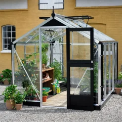 Juliana Compact drivhus alu. og sort med hærdet glas 6,6 m²