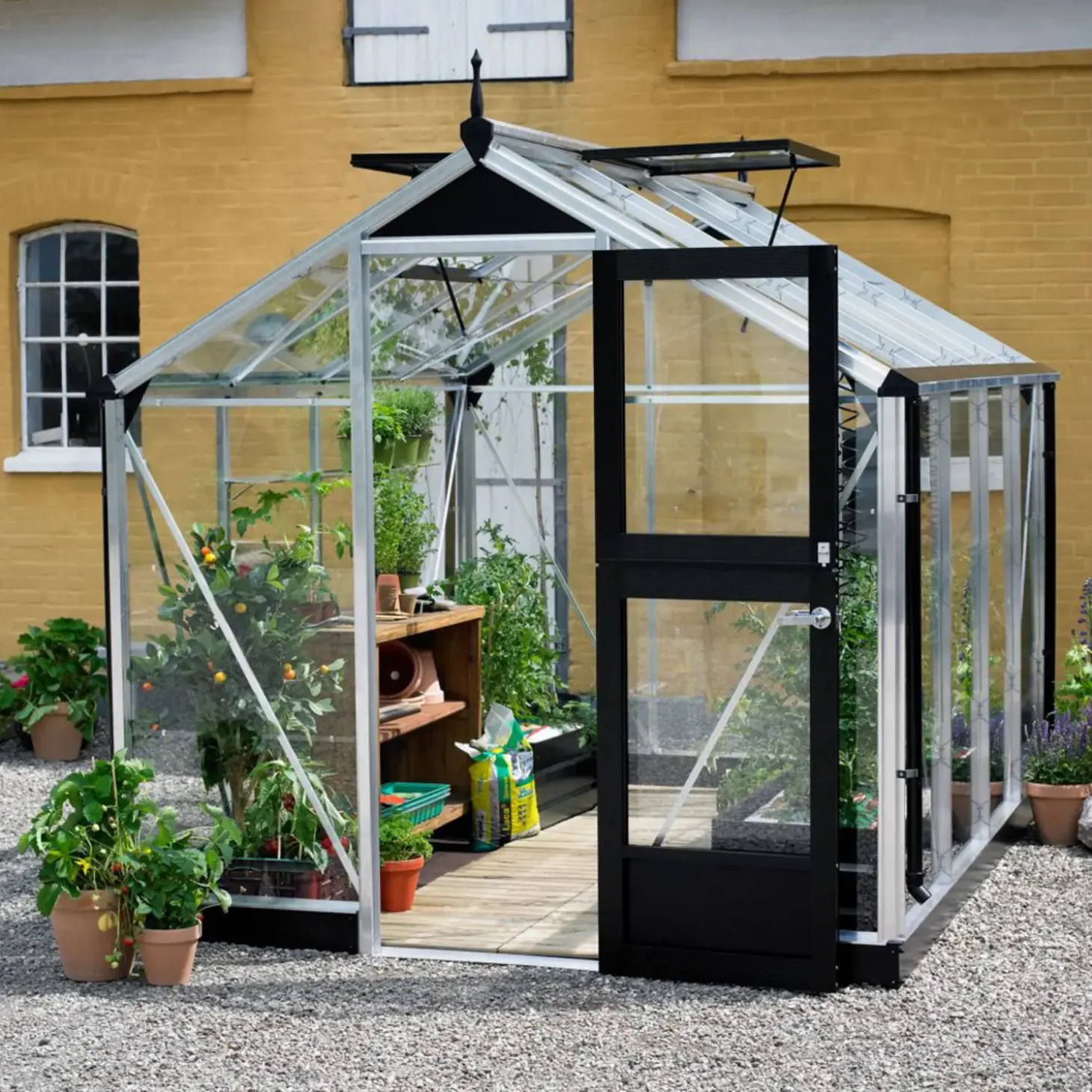 Juliana Compact drivhus alu. og sort med hærdet glas 6,6 m²