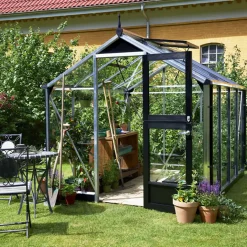 Juliana Compact drivhus alu. og sort med hærdet glas 6,6 m²
