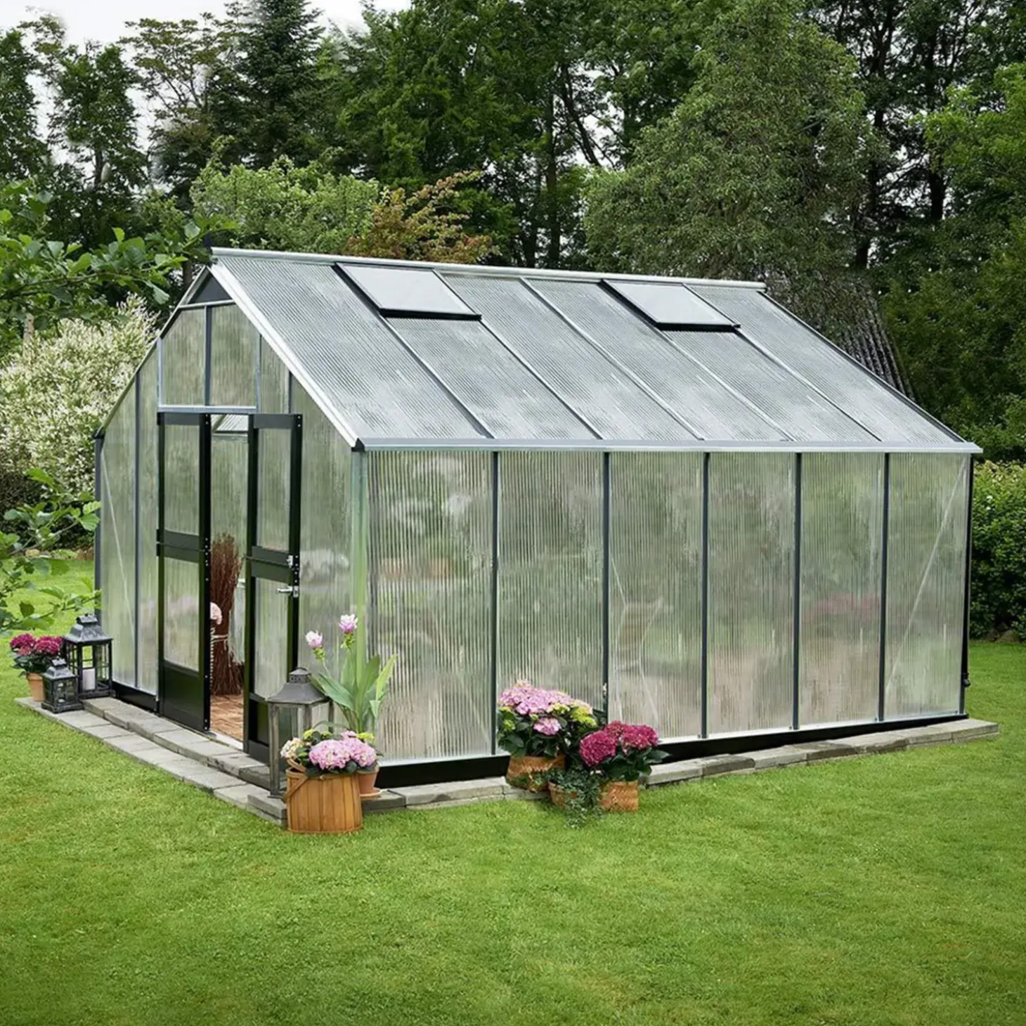 Juliana Gartner 16,2 m² drivhus alu/sort med 10mm polycarbonat