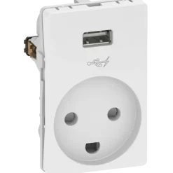 LK Fuga stikkontakt m/USB-lader hvid