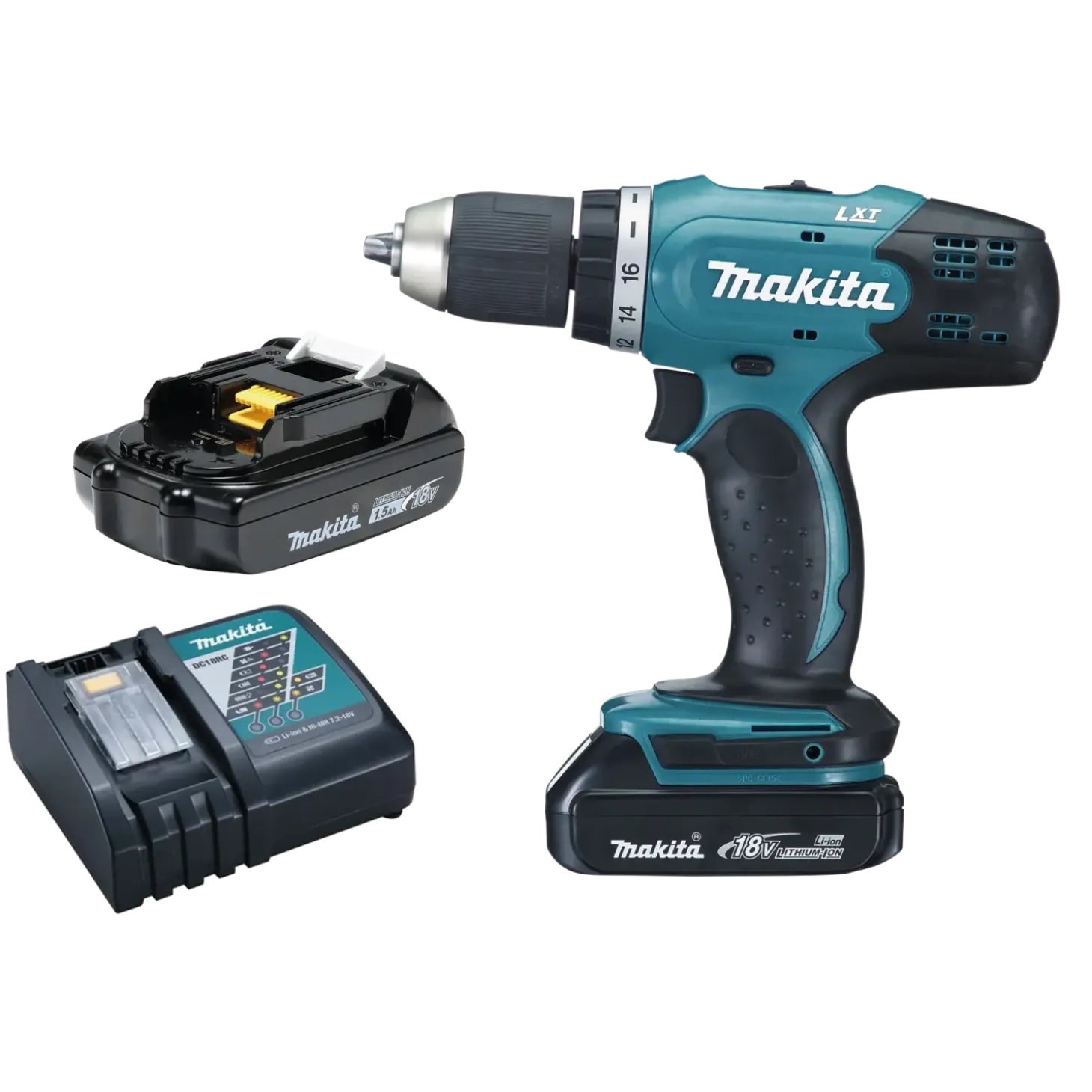 Makita DDF453RYJ 18V LXT bore-/skruemaskine 2x1.5 Ah batteri og lader