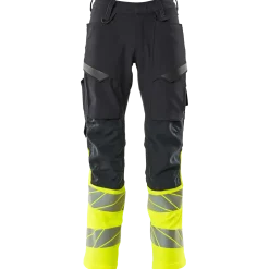 Mascot Accelerate Safe bukser med knælommer mørk marine/hi-vis gul str. 82C52
